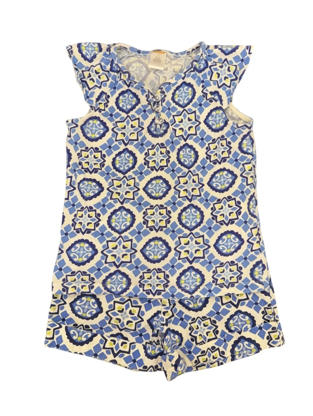 Gymboree 2-piece blue geometric/tile-print top and shorts set